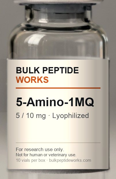 Vial of 5-Amino-1MQ, labelled with the available strengths
