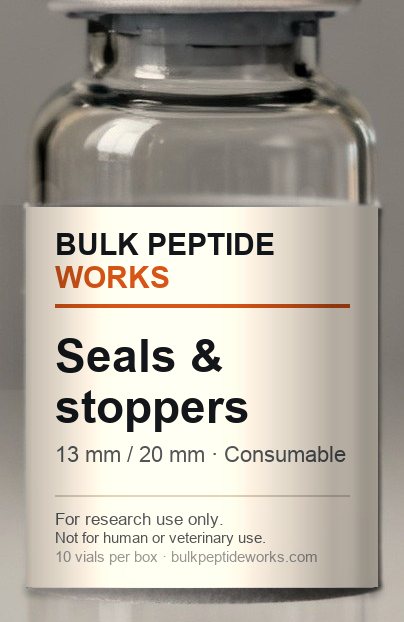 Vial of Flip-off seals & stoppers, labelled with the available strengths