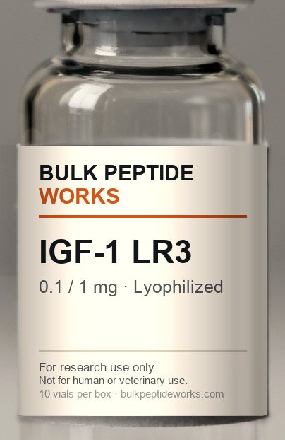 Vial of IGF-1 LR3, labelled with the available strengths