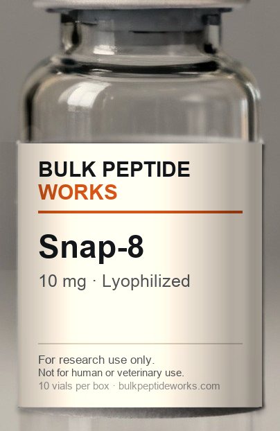 Vial of Snap-8, labelled with the available strengths
